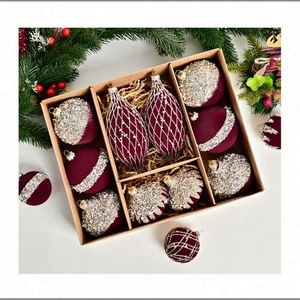Nuevo Diseño, 10 Piezas de Bolas de Navidad de Terciopelo Pintado Irregular, Decoración Colgante de 8 cm, Color Personalizado - Product Image 6