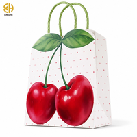 Petits sacs en papier cerise à poignée, lot de 8, bord ondulé, thème fruits, pour fête d'anniversaire, emballage personnalisé pour rouge à lèvres/bijoux/desserts cuits