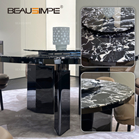 Table de salle à manger en marbre italien Morgan, pieds en acier inoxydable, 4 places, design moderne et luxueux, fonction pliable et rotative