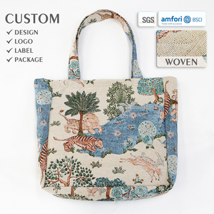 MOQ 1pc Custom Reusable Jacquard Shopping <strong>Bags</strong> Large-sized Tapestry <strong>Tote</strong> <strong>Bag</strong> Customizes Designs Inner Pocket Tapestry <strong>Bag</strong> - Product Image 1