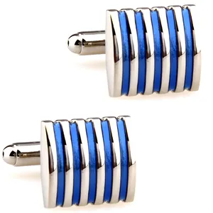 2023 New Man Cuff Link Factory In Stock Funny Cool Blue Striped Enamel Metal Copper Wedding Cufflinks For Men Gift