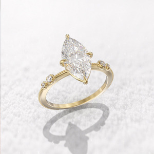 Anillo de Diamantes de Oro Sólido de 18K para Mujer F1494, Corte Pera, Diamante Natural, Anillo de Compromiso, Color D, Diamantes Laterales - Product Image 1