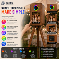 Cabina de Fotos XinChi de Madera Sólida para Bodas, Pantalla Táctil de 13.3 Pulgadas, Luz RGB, Impresora Instantánea DNP QW410, Compatible con Cámaras Réflex