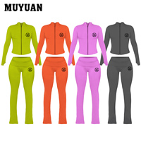 Ensemble haut court et pantalon slim à manches longues couleur unie 2026, personnalisable avec logo, taille pliable, tissu doux pour la peau
