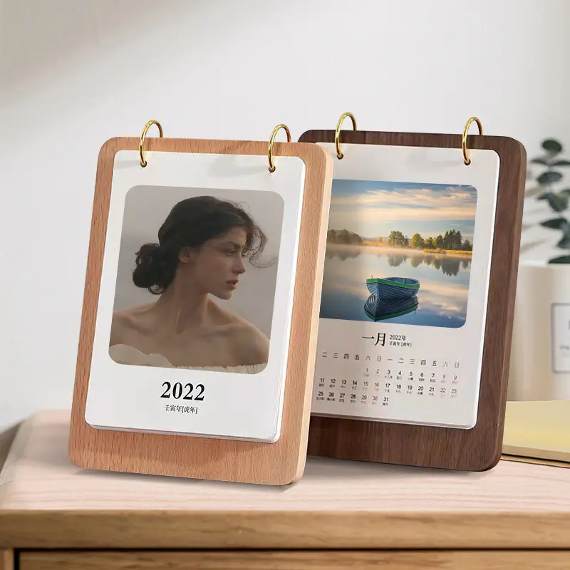 Personalizza la nuova cornice del calendario perpetuo in legno semplice Base in legno supporto per Display del calendario della scrivania dell'ufficio