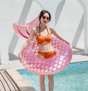 Mermaid Fish Tail Inflatable PVC Swimming Ring Pool Accessories for Kids Water Sports Swim Circle