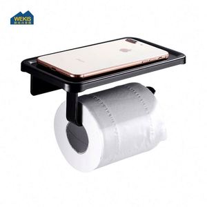 Porte-rouleau de papier toilette mural en aluminium noir pour cuisine et salle de sport, support de serviettes, porte-papier toilette de salle de bain, écologique, double barre - Product Image 1