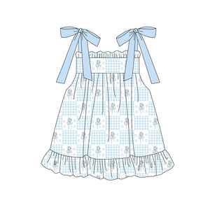 GBO0517 Ensemble de vêtements pour fillette personnalisé sans MOQ, motif écossais jaune, nœuds, sans manches, culottes courtes, vente en gros pour enfants - Product Image 6