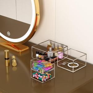 Couvercles de boîte de rangement en acrylique transparent Mini conteneurs cubes polyvalents empilables présentoirs de bureau à domicile pour bijoux - Product Image 5