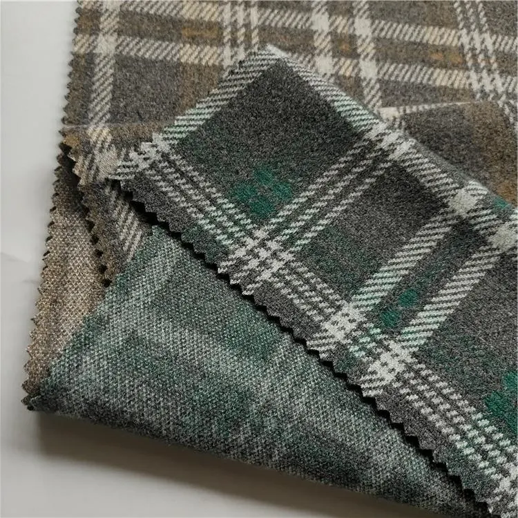 Accept custom polyester brush tweed twill element Plaid knit jacquard fabric