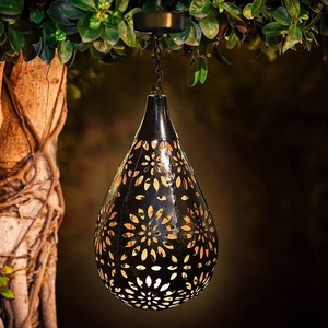 Lámpara Solar Colgante de Hierro con Forma de Lágrima, Impermeable para Exteriores, Decoración de Jardín, Luz de Proyección LED 12V, Batería de Silicio Monocristalino Incluida - Product Image 4