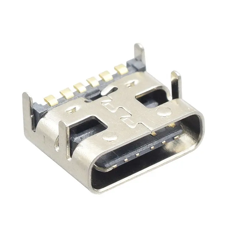 Conector hembra de 6 pines tipo c de acero inoxidable, conector para carga rápida de flash, fabricante disponible