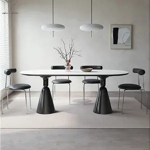 Dining Room Furniture Fiberglass Base Oval Sintered Stone Top Luxury Morden Nordic Black Dining Table Set 6 Seater with chairs