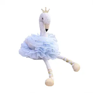 Swan Plush Toys Cute Flamingo Doll Stuffed Soft Animal Doll Ballet Swan with Crown