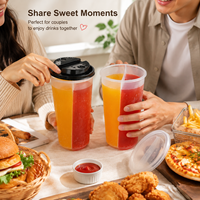 Gobelets jetables en plastique PP pour Bubble Tea avec couvercle, double compartiment, pour boisson Boba et jus