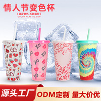Nouvelle tasse à paille en plastique PP monocouche à changement de couleur pour les fêtes de Noël, design minimaliste moderne, motif dessin animé