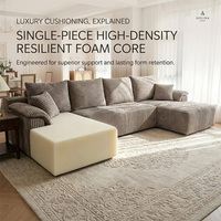 Canapé modulaire en velours côtelé kaki en forme de U, assise profonde, pour salon, appartement