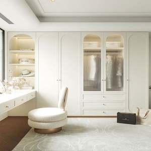 Foshan Manufacturer Modern Luxury <b>White</b> <b>Wardrobes</b> Custom Bedroom Clothes Cabinet Glass Door <b>Wooden</b> <b>Wardrobe</b> Closet for Villa - Product Image 2
