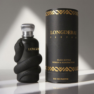 Flacon de parfum de luxe noir mat gaufré 3D effet serpent, 30ml 50ml 100ml, cylindrique, en verre vide avec couvercle - Product Image 1