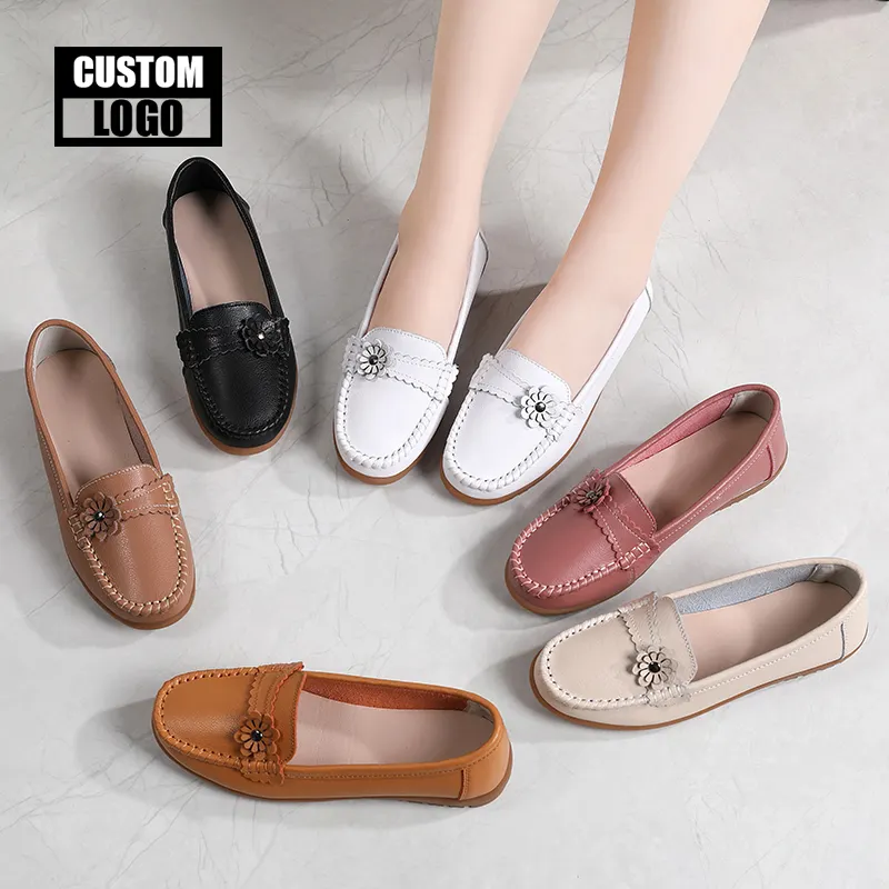 2023 Women Casual Shoes Flats Shoes Ladies Round Toe Boat Loafer Soft Sole Casual Ballet Black Flats Shoes Driving Moccasin