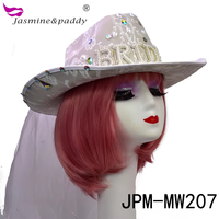 Manwu personalizzabile LED bianco chiaro cappello da sposa velo da donna stile occidentale cappello da Cowgirl per feste di addio al celibato per scene all'aperto