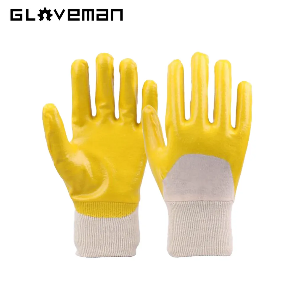 GLOVEMAN צהוב Nitrile מצופה חלק כפפות עמיד למים שמן עמיד תעשייתי גן בטיחות עבודה טבל כותנה כפפה