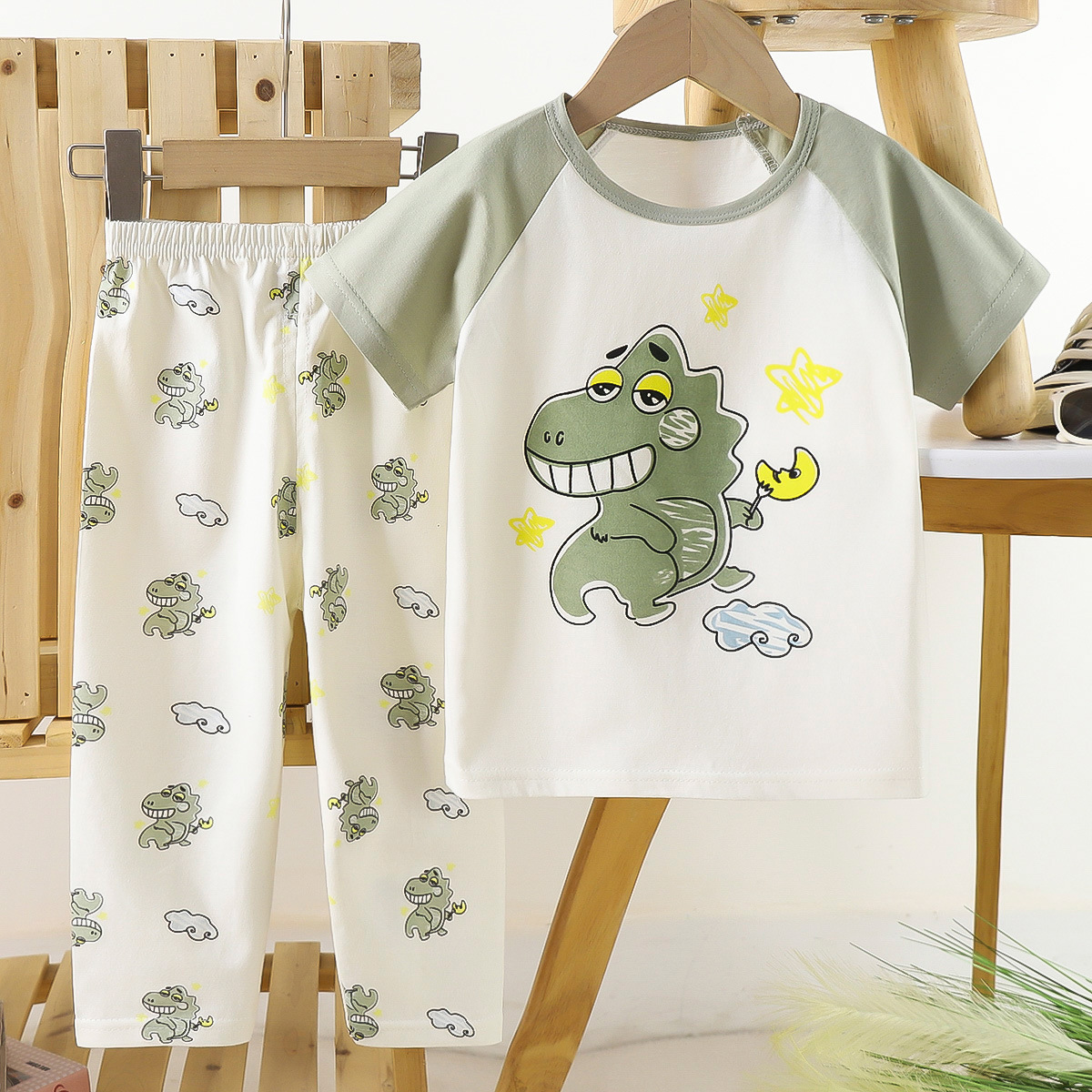 Dxck02 - Pantalón corto de manga corta - Dinosaurio sonriente