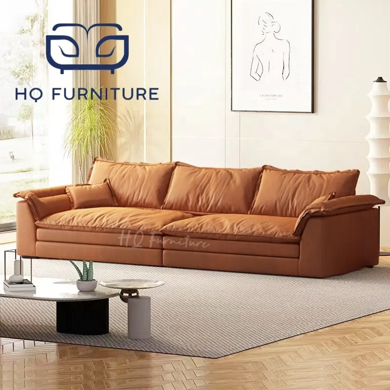 Caramel Color 4-Seat Tufted Sofa Soft Sectional Sofa Set for Living Room Home Office Use