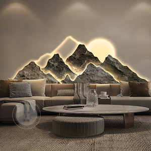 Nuova Decorazione Murale Cinese Tradizionale con Paesaggio Montano, Stampa LED UV e Intaglio, Grande Opera d'Arte <span class=keywords><strong>per</strong></span> Soggiorno e <span class=keywords><strong>Camera</strong></span> <span class=keywords><strong>da</strong></span> <span class=keywords><strong>Letto</strong></span> - Product Image 3