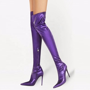 Botas Largas de Microfibra Suave para Mujer, Talla Grande 46, Punta Puntiaguda, Tacón de Aguja, Pierna Ancha, para Pies Grandes, Botines por Encima de la Rodilla - Product Image 1