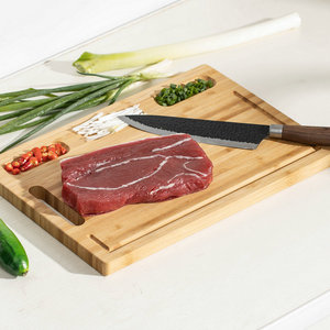 Bamboo Cutting Board <b>Square</b> With Compartments For Meat Vegetables Knife <b>Set</b> - Product Image 1