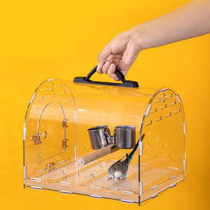 Pet seyahat kafes akrilik tamamen şeffaf kuş taşınabilir papağan sandık iki bardak ile küçük kuşlar için - Product Image 1