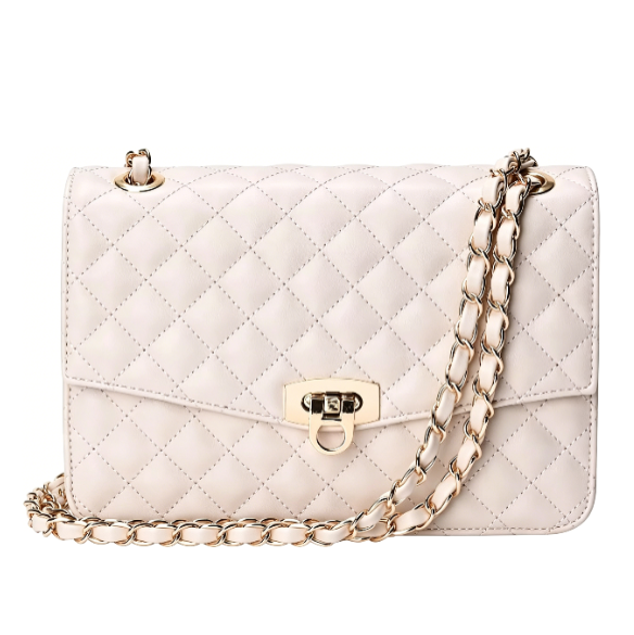 Quilted Shoulder Bag for Women, Medium Flap Crossbody Handbag with Chain Strap, Soft Vegan Leather Clutch Purse