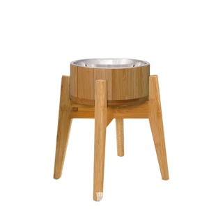 Soporte para tazón de mascotas de bambú y madera, estación de alimentación individual para gatos y perros, diseño antivuelco, 38x24x10cm - Product Image 4