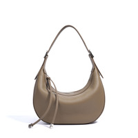 Sac demi-lune de luxe silencieux pour femme en cuir véritable pleine fleur, sacoche minimaliste en cuir de vachette souple, sac à bandoulière et sacoche croisée