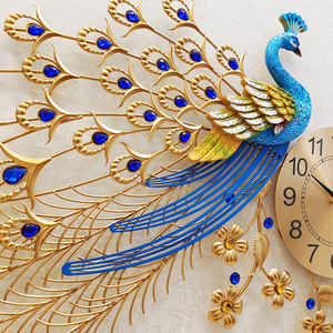 Grandes horloges murales en métal style paon double pour la décoration du salon, montres murales pour la maison - Product Image 3
