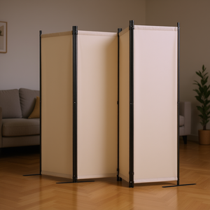 Paravent pliable beige à 6 panneaux, séparateur de pièce portable, écran d'intimité autoportant avec cadre métallique, design minimaliste pour bureau et salon - Product Image 2