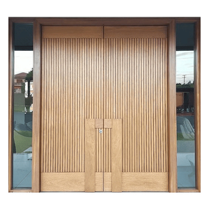 Puerta de Entrada Contemporánea GA-48L de Madera Sólida para Exteriores de Villa con Doble Ranura Decorativa y Panel Lateral de Vidrio - Product Image 4