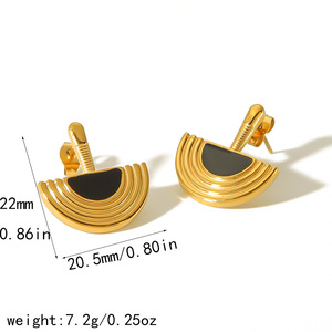 Geometric Sector <b>Stud</b> <b>Earrings</b> 18K Gold Plated Stainless Steel For Women Everyday Wear - Product Image 4