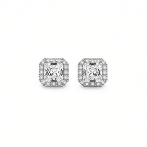 Orecchini a Perno Quadrati Classici con Zircone Taglio Principessa, Montatura a Castone, in Lega Metallica, Gioielli da Sposa per Donna, Modello E800 - Product Image 1