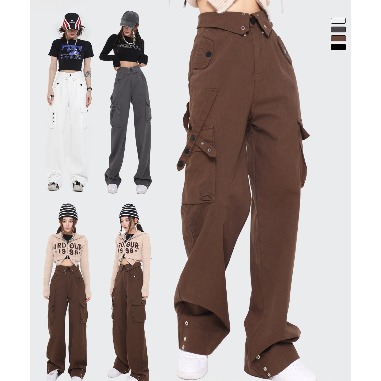 100% Cotton Casual Overalls High Waist Design Zipper Fly Closure Loose Fit for Autumn Inspired Spice Girls Cargo Pants Men Women