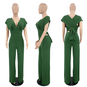 C240080 элегантный комбинезон с V-образным вырезом и шнуровкой, широкий комбинезон для женщин - Product Image 5