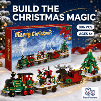 Blocs de construction de train de Noël étanches en plastique pour enfants de 6 ans et plus, ensemble de 806 pièces pour exposition de fêtes, quatre modèles festifs