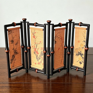 Bamboo Folding Screen 4 Panels Traditional Design Desktop Ornament Decorative Partition - Product Image 2
