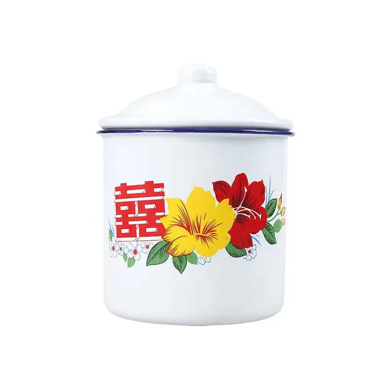 Factory Cheap Chinese Enamel Teapot Coffee Cup Mugs with Printed Flower Patterns Wholesale Business Gift