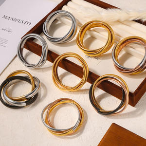 Pulsera Elástica <span class=keywords><strong>de</strong></span> <span class=keywords><strong>Cadena</strong></span> Gruesa <span class=keywords><strong>de</strong></span> Alta Gama, Chapada en <span class=keywords><strong>Oro</strong></span>, <span class=keywords><strong>de</strong></span> Acero Inoxidable, Pulsera Triple Entrelazada - Product Image 3