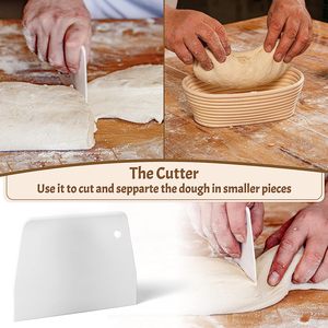 Huangtu cestino per la lievitazione del pane ovale da 10 pollici con fodera <span class=keywords><strong>in</strong></span> <span class=keywords><strong>tessuto</strong></span> Banneton fabbricazione ciotola per la cottura del pane Set di 2 con accessori - Product Image 3