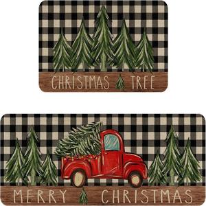 ชุดพรมครัวลายสก็อต Temu สำหรับคริสต์มาส กันลื่น รูปทรงสี่เหลี่ยมผืนผ้า ทำจากเส้นใยโพลีเอสเตอร์ สองชิ้น ทำความสะอาดง่าย ซักเครื่องได้ - Product Image 3