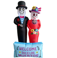 Squelette gonflable de couple du Jour des Morts en tenue formelle noire et rouge avec panneau de message pour décoration lumineuse de fête