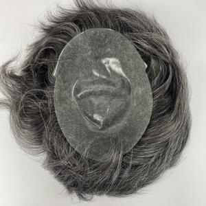Venta al por mayor de peluquín de <span class=keywords><strong>pelo</strong></span> <span class=keywords><strong>gris</strong></span> plateado con base de PU con <span class=keywords><strong>pelo</strong></span> negro para hombres, Parche de cabello humano indio de tamaño personalizado - Product Image 3